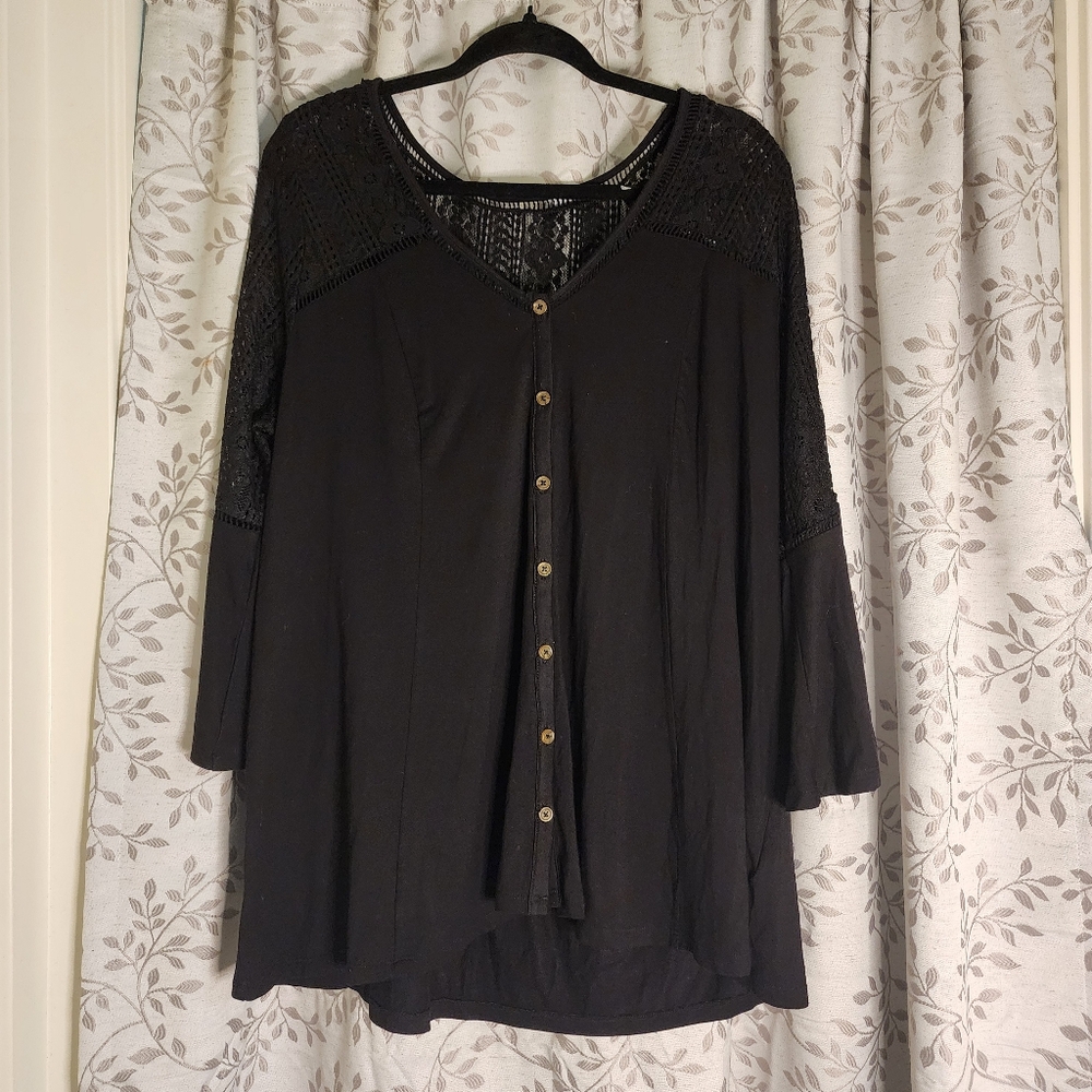 Torrid Black Button Front Lace Top Size 2(2X)